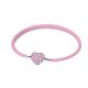 Rózsaszín fonott bőr charm karkötő szív alakú strasszos zárral