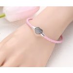 Rózsaszín fonott bőr charm karkötő szív alakú strasszos zárral