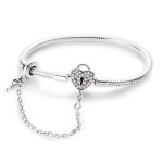 Szív záras kígyólánc charm karkötő kulccsal és biztonsági lánccal 