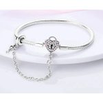 Szív záras kígyólánc charm karkötő kulccsal és biztonsági lánccal 