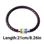 Pride fonott bőr karkötő – szivárványszínű nemesacél díszgyűrűvel