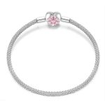 Szív-lótusz charm karkötő – rózsaszín cirkóniával
