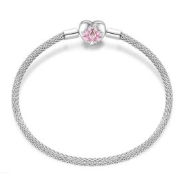 Szív-lótusz charm karkötő – rózsaszín cirkóniával