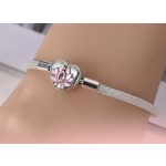 Szív-lótusz charm karkötő – rózsaszín cirkóniával