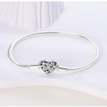 Szív-kapcsos kígyólánc charm karkötő cirkóniákkal