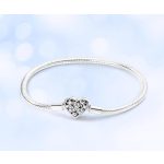 Szív-kapcsos kígyólánc charm karkötő cirkóniákkal