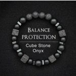 Férfi ásvány karkötő – Cube Stone & Onyx kövekkel, matt fekete