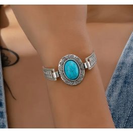   Türkizkő hatású ovális medálos vintage karkötő – állítható méret