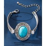 Türkizkő hatású ovális medálos vintage karkötő – állítható méret