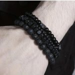 Fekete lávakő férfi karkötő szett – 4 részes gyöngy karkötő
