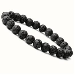   Fekete lávakő férfi karkötő – természetes ásvány gyöngy karkötő