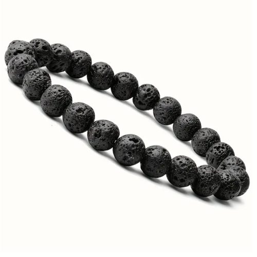 Fekete lávakő férfi karkötő – természetes ásvány gyöngy karkötő
