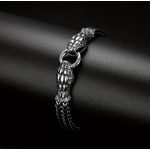 Férfi nemesacél karkötő – dupla kígyófej mintával, ezüst színben