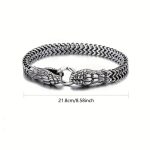 Férfi nemesacél karkötő – dupla kígyófej mintával, ezüst színben