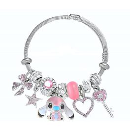  Stitch charm karkötő rózsaszín cirkóniás díszítéssel