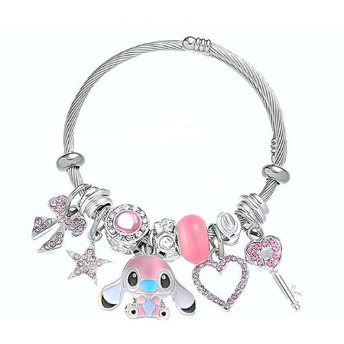 Stitch charm karkötő rózsaszín cirkóniás díszítéssel