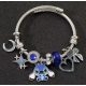 Kék Stitch figurás charm karkötő holdas-csillagos díszítéssel
