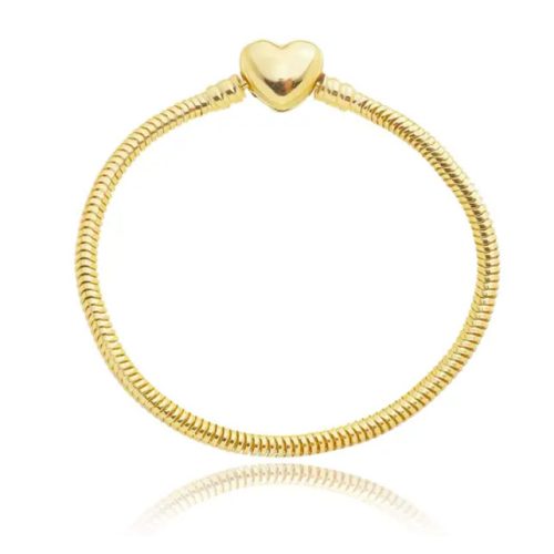 Arany tónusú kígyólánc charm karkötő szív zárral