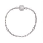 Kígyólánc charm karkötő köves henger zárral, ezüst tónusú - 18 cm