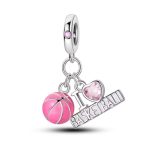 Ezüst függő charm pink kosárlabdával – I Love Basketball
