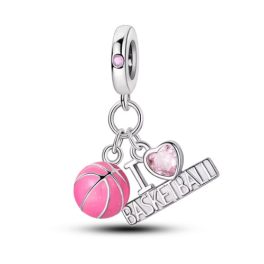   Ezüst függő charm pink kosárlabdával – I Love Basketball