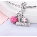 Ezüst függő charm pink kosárlabdával – I Love Basketball