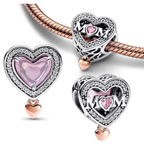 Szeretlek Anya – ezüst kétoldalas charm rose gold részlettel, cirkónia kövekkel