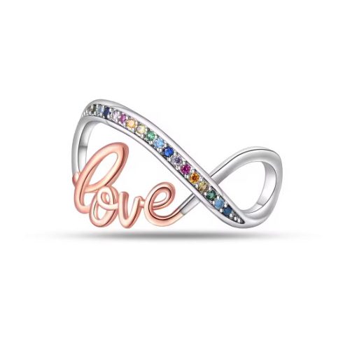 Ezüst szív charm „love” felirattal szivárvány kövekkel – Végtelen Szeretet