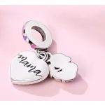 Ezüst anya-gyermek függő charm – szív medállal "Az Otthon ott van, ahol Anya"