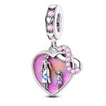 Ezüst függő szív charm anya és lánya motívummal – Always with you