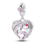 Ezüst függő charm – Anya és lánya szív alakban rózsaszín cirkóniával – Örök kötelék