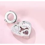 Ezüst függő charm – Anya és lánya szív alakban rózsaszín cirkóniával – Örök kötelék