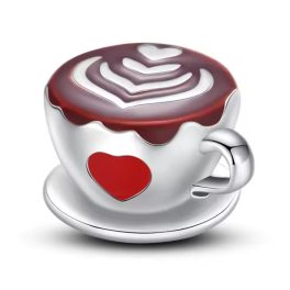   Ezüst cappuccino charm szív motívummal - Kávéimádóknak