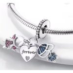 Ezüst függő charm „Forever” szív medállal és két gyermek figurával – Anya szíve