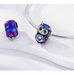 Ezüst bagoly charm szívkristállyal – Éjkék bagoly