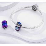 Ezüst bagoly charm szívkristállyal – Éjkék bagoly