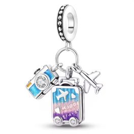   Happy Travel – Ezüst Utazós függő charm hármas motívummal