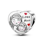 Ezüst szív charm anya és lánya motívummal – Love Mom