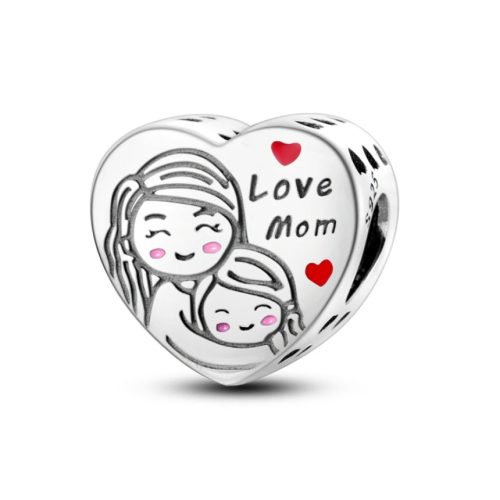 Love Mom – Anya és lánya ezüst szív charm
