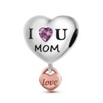 Ezüst szív charm szívlakattal – I Love U Mom felirattal