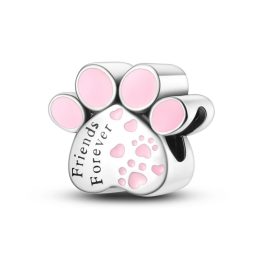   Ezüst tappancs charm „Friends Forever” felirattal, rózsaszín zománccal – Örök barátság nyoma