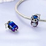 Ezüst diplomás bagoly charm szívkristállyal – Éjkék-lila átmenettel