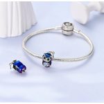 Ezüst diplomás bagoly charm szívkristállyal – Éjkék-lila átmenettel