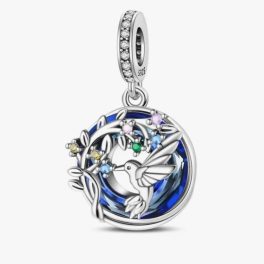   Ezüst kolibris függő charm és medál - Szivárványszárnyú kolibri