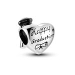 Ballagási gratuláció charm - szív charm „Happy Graduation” felirattal, diploma sapkával