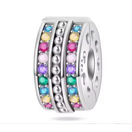   Ezüst klip charm színes cirkóniákkal – Szivárványos elegancia - stopper