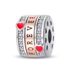 Ezüst klip charm Forever felirattal, rose gold színű részletekkel - Forever Love 