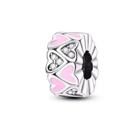   Szíves charm rózsaszín zománccal és cirkóniákkal – Forever Pink