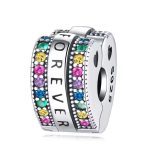 Ezüst szív alakú klip charm szivárványos kövekkel – Forever Rainbow - stopper