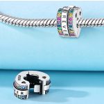 Ezüst szív alakú klip charm szivárványos kövekkel – Forever Rainbow - stopper